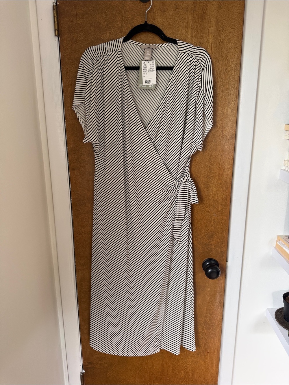 H&M Black and White Striped Wrap Midi Dress